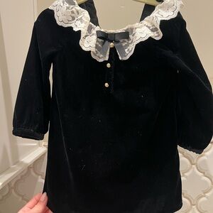 Janie and Jack Black Velvet Kids Blouse with Lace Collar